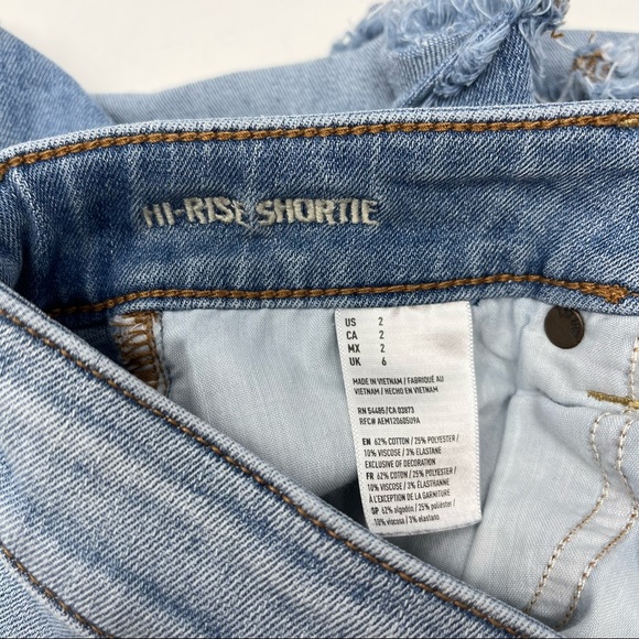 American Eagle Hi-Rise Shortie Super Stretch Raw Hem Denim Shorts Women’s 2 - Picture 4 of 8